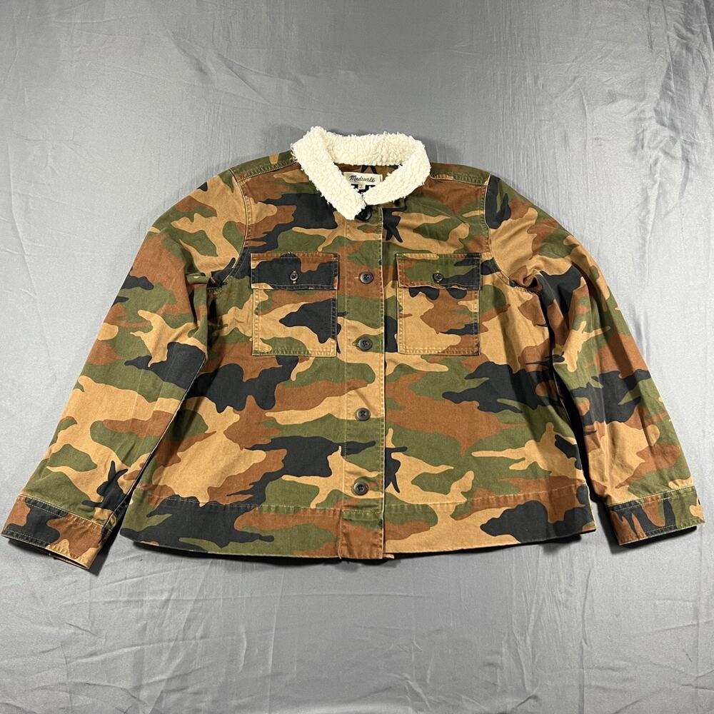 Madewell Camo Utility Jacket Womens Medium Sherpa Collar Cotton - Picture 2 of 12